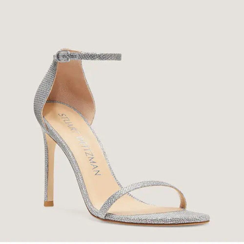 Stuart Weitzman Nudistsong Ankle Strap Stilettos Heel Sandals Silver Women's 7